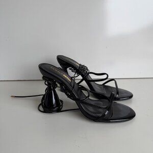 Fashion Nova Lace Up Heels Black Strappy Sandals Size 9 Unique Heel